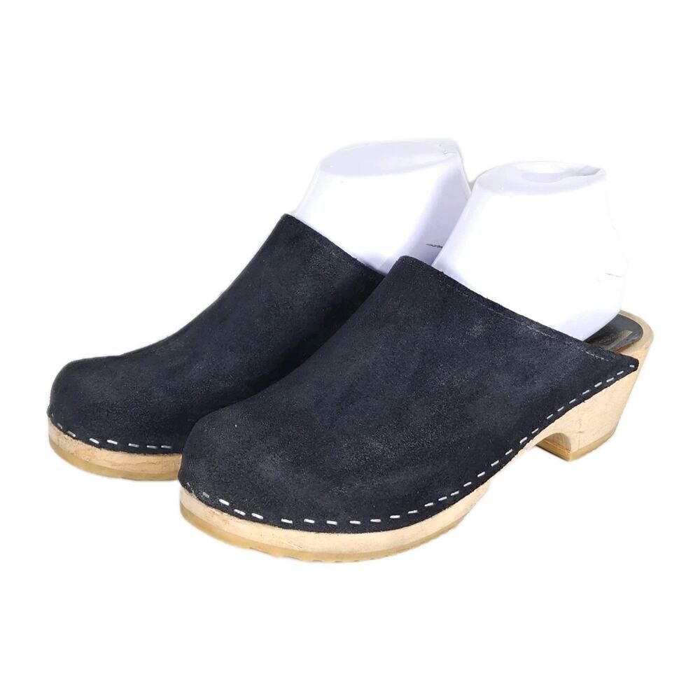 Mia Swedish Women's EU 39 US 8-9,5 Black Suede Leather Comfort Clogs Shoes
